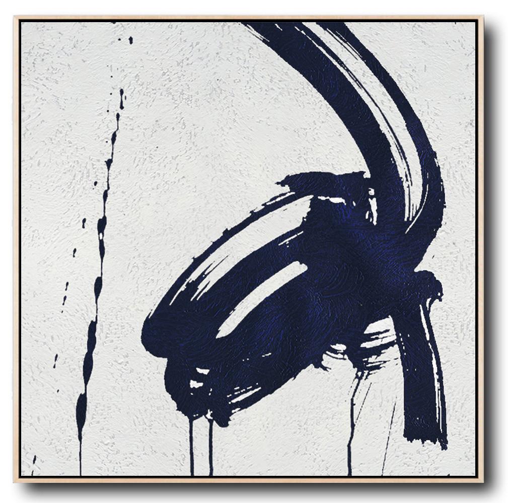 Buy Large Canvas Art Online - Hand Painted Navy Minimalist Painting On Canvas - Gallery Of Modern Art Large